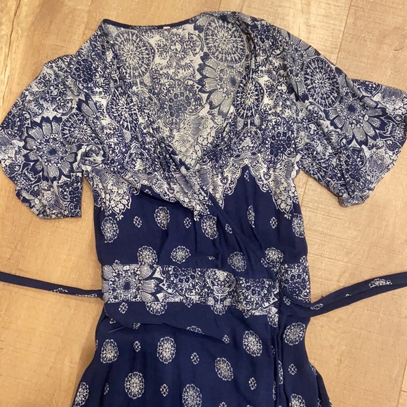 Gorgeous wrap navy print maxi dress boho - Picture 2 of 5